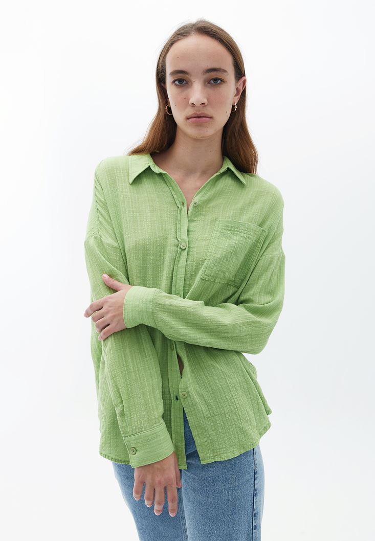 Bayan Yeşil Oversize Cepli Gömlek