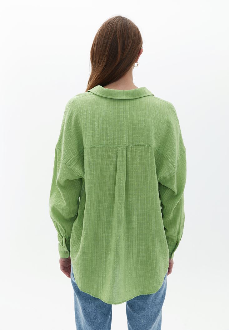 Bayan Yeşil Oversize Cepli Gömlek