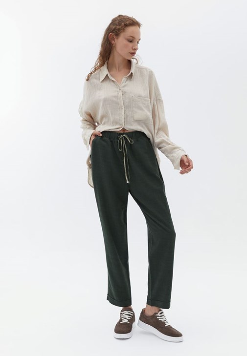Buy WES Formals Solid Khaki Carrot Fit Trousers from Westside