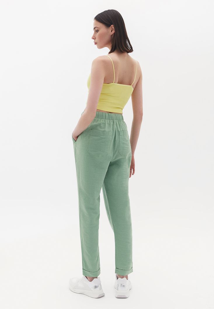 Bayan Yeşil Yüksek Bel Carrot-Fit Pantolon