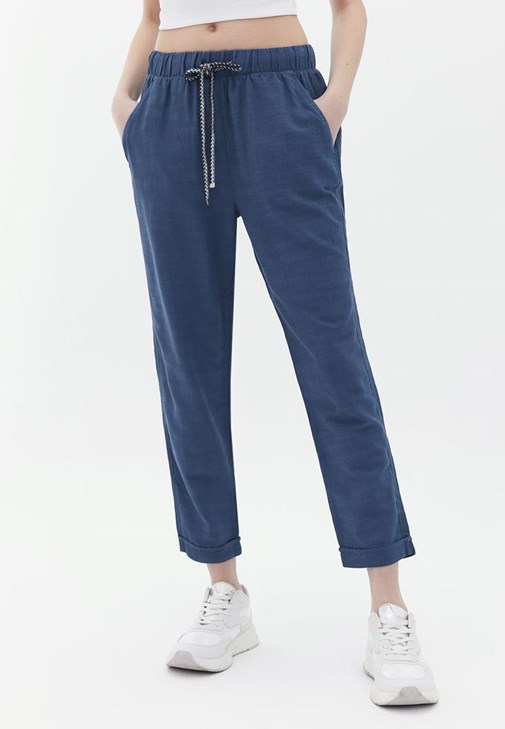 Blue High Rise Carrot Fit Pants Online Shopping OXXOSHOP
