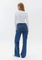 Bayan Mavi Yüksek Bel Wide-Leg Denim Pantolon 