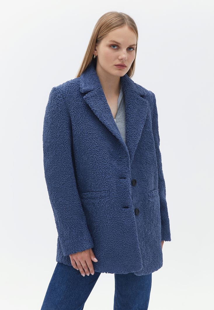 Bayan Mavi Oversize Blazer Ceket