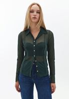 Women Green Tulle Shirt with Button Detail