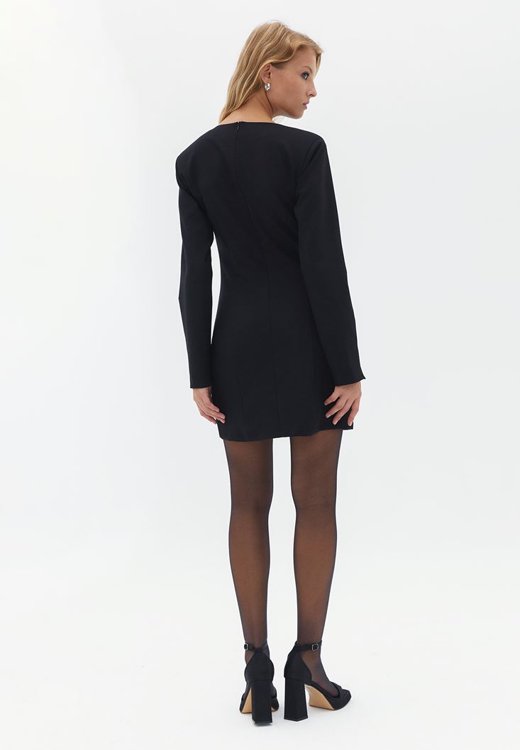 Bayan Siyah Kol Detaylı Mini Elbise