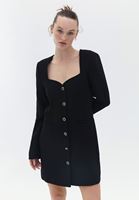 Bayan Siyah Düğmeli Blazer Ceket Elbise