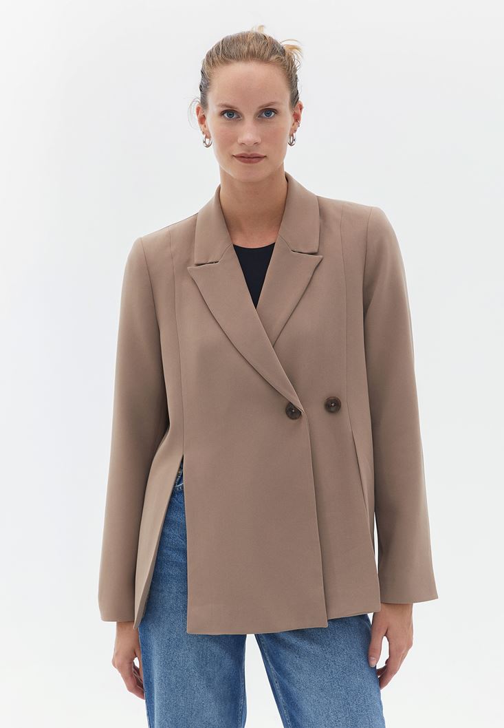 Bayan Kahverengi Yırtmaç Detaylı Blazer Ceket
