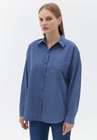 Women Blue Oversize Poplin Shirt