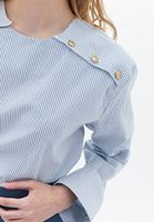 Bayan Çok Renkli Düğme Detaylı Çizgili Bluz