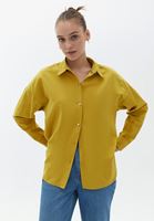 Bayan Sarı Pamuklu Loose-Fit Gömlek