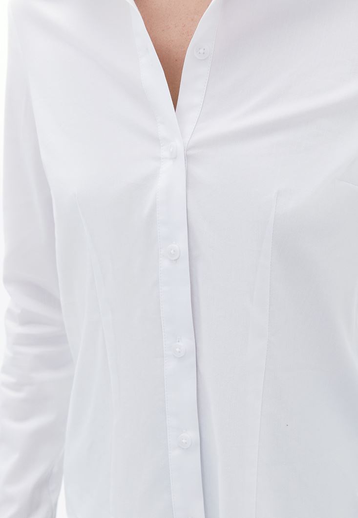 Bayan Beyaz Slim-Fit Gömlek