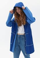 Women Blue Hooded Midi Raincoat
