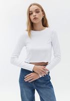 Women White Crop Tshirt with Long Sleeves