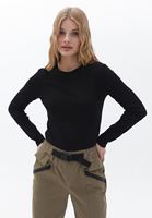 Women Black Cotton Tshirt with Long Sleeves