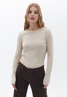 Women Beige Cotton Tshirt with Long Sleeves