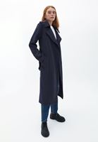Women Blue Suede Maxi Trenchcoat with Belt