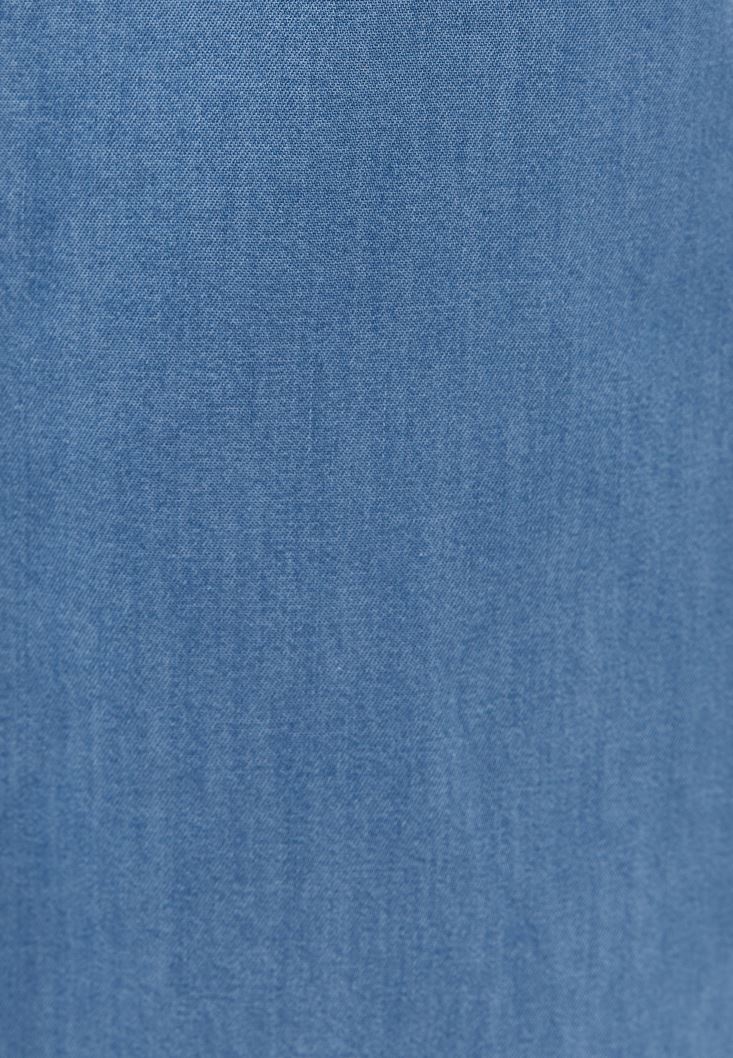 Bayan Mavi Cep Detaylı Uzun Denim Elbise
