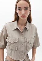 Women Beige Cropped Shirt with Pocket Detail