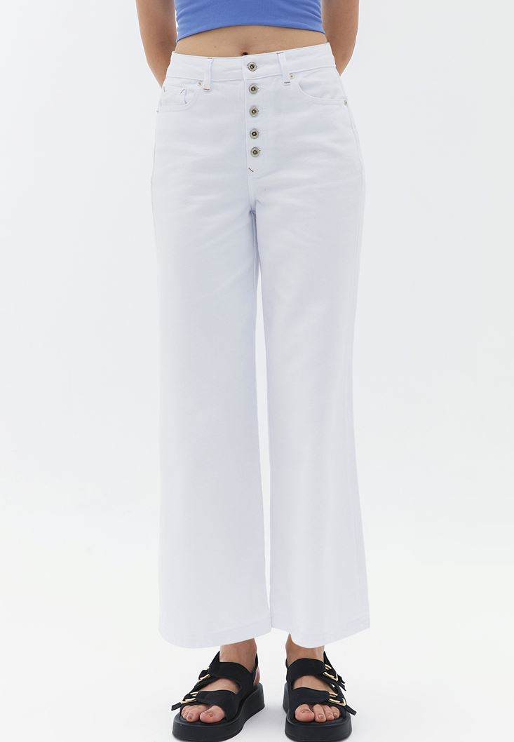 Bayan Beyaz Ultra Yüksek Bel Culotte Pantolon ( TENCEL™ )