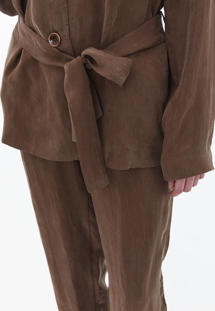 Bayan Kahverengi Bağlama Detaylı Blazer Ceket ( TENCEL™ )