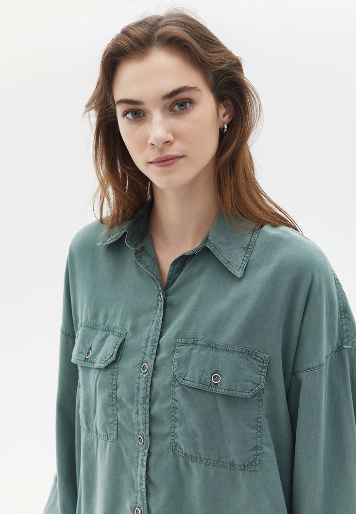Bayan Yeşil Cepli Gömlek ( TENCEL™ )