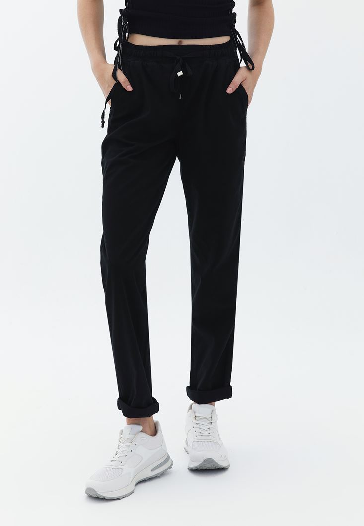 Bayan Siyah Orta Bel Carrot-Fit Pantolon ( TENCEL™ )