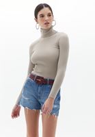 Women Beige Turtleneck Knitwear Sweater