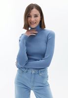Women Blue Turtleneck Knitwear Sweater