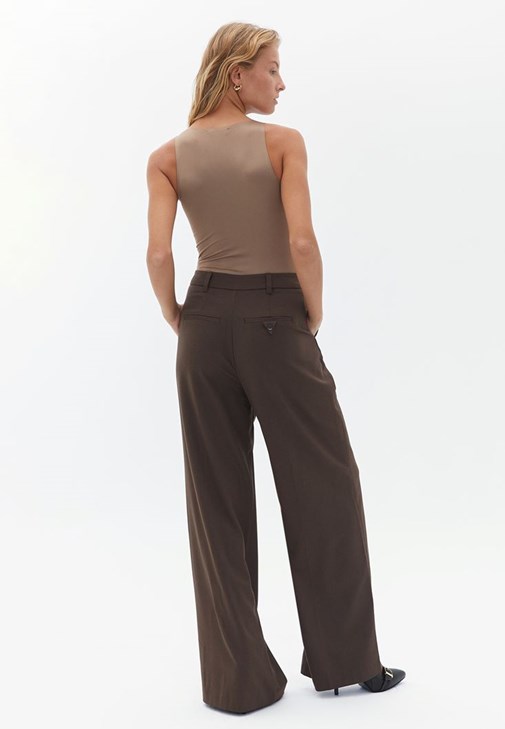 Brown Mid Rise Wide Leg Pants Online Shopping