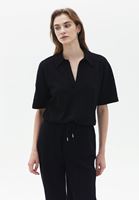 Bayan Siyah Polo Yaka Crop Tişört