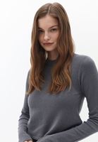 Women Grey Wool Blended Crew Neck Sweater