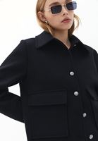 Women Black Wool Blended Crop Jacket