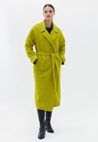 Women Yellow Wool Blended Coat with Belt