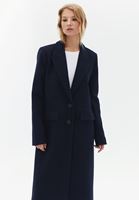 Women Navy Wool Blended Coat with Buttons