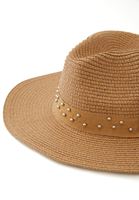 Women Beige Straw Hat with Bead Detail