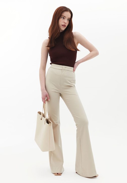 Beige High Rise Flared Pants Online Shopping
