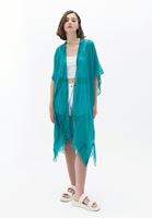 Women Green Midi Legth Basic Kimono