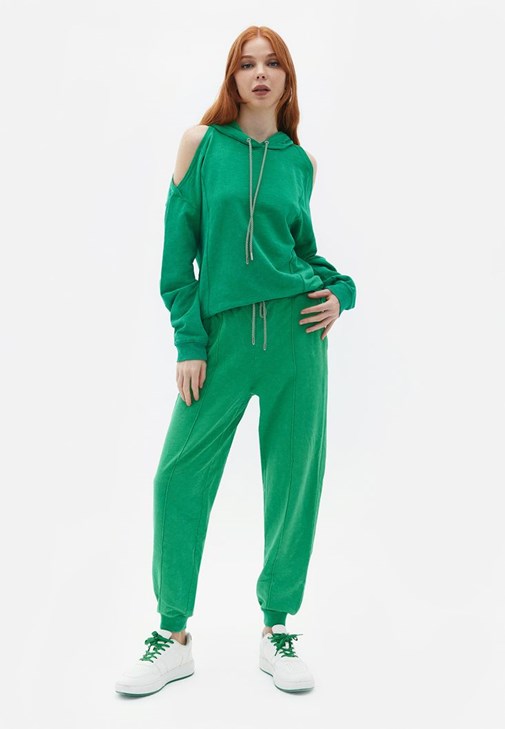 Green Sweatshirt with Cut Out Detail Online Shopping | OXXOSHOP