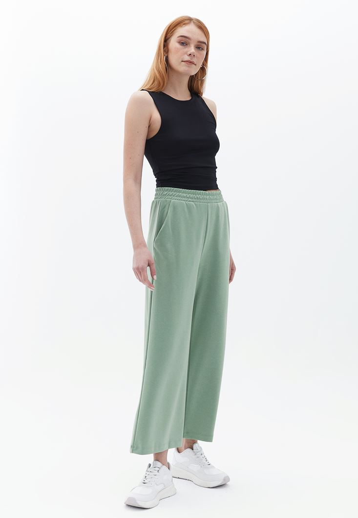 Bayan Yeşil Yüksek Bel Culotte Pantolon ( MODAL )