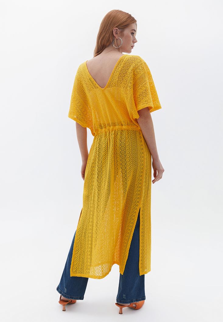 Bayan Sarı Loose-Fit Uzun Kimono