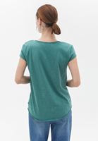 Women Green V-Neck Loose Fit Tshirt