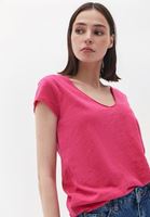 Women Pink V-Neck Loose Fit Tshirt