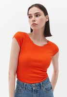 Women Orange Cotton Boat Neck Tshirt