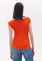 Women Orange Cotton Boat Neck Tshirt