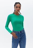Bayan Yeşil Pamuklu Uzun Kollu Tişört