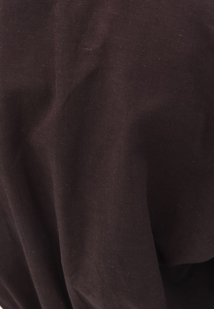 Bayan Kahverengi Keten Karışımlı Mini Elbise