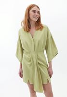 Bayan Yeşil Keten Karışımlı Mini Elbise