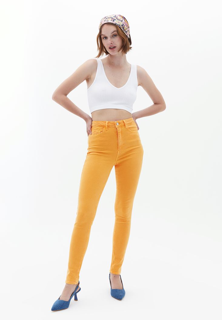 Bayan Turuncu Yüksek Bel Skinny-Fit Pantolon ( TENCEL™ )
