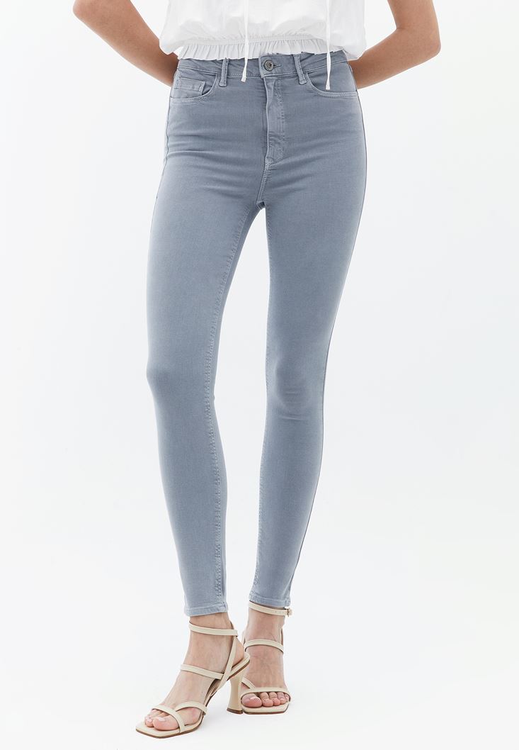 Bayan Gri Yüksek Bel Skinny-Fit Pantolon ( TENCEL™ )