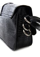 Women Black Crocodile Bag with Buckle Detail